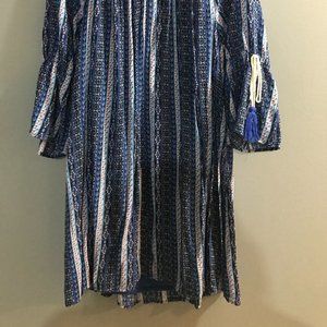 Off-Shoulder Blue Striped Dress
